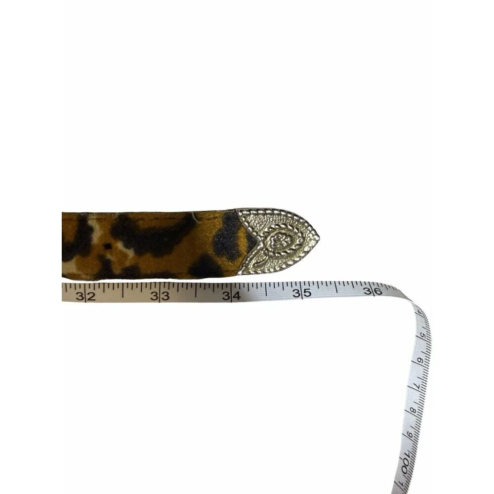 Women's Leppard animal print belt 34 inches silver tone buckle